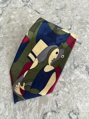 Vintage Dimoda Men's Handmade Silk Neck Tie Abstract Art Blue Green JL